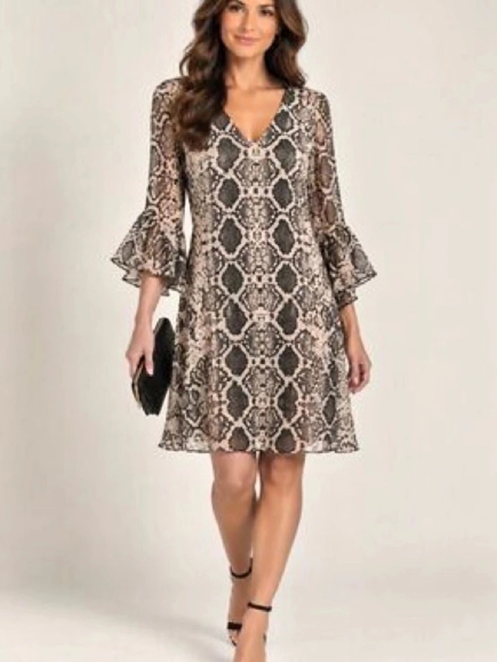 34. Calvin Klein Snakeskin Print Bell-Sleeve Shift Mini Dress size 6